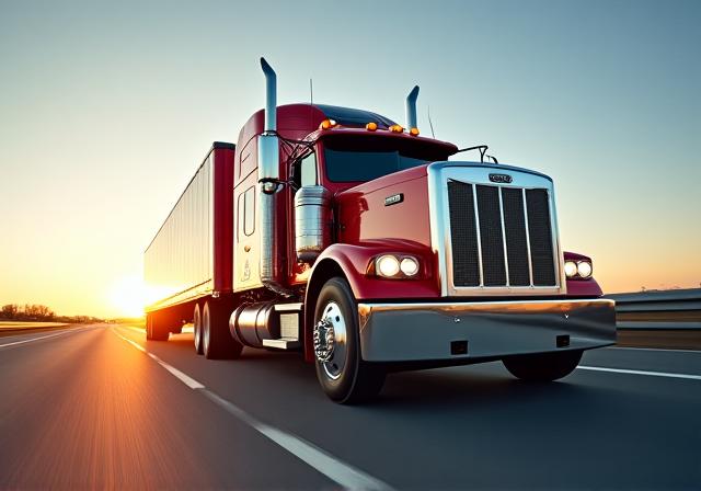 Heavy duty freight truck on a scenic highway