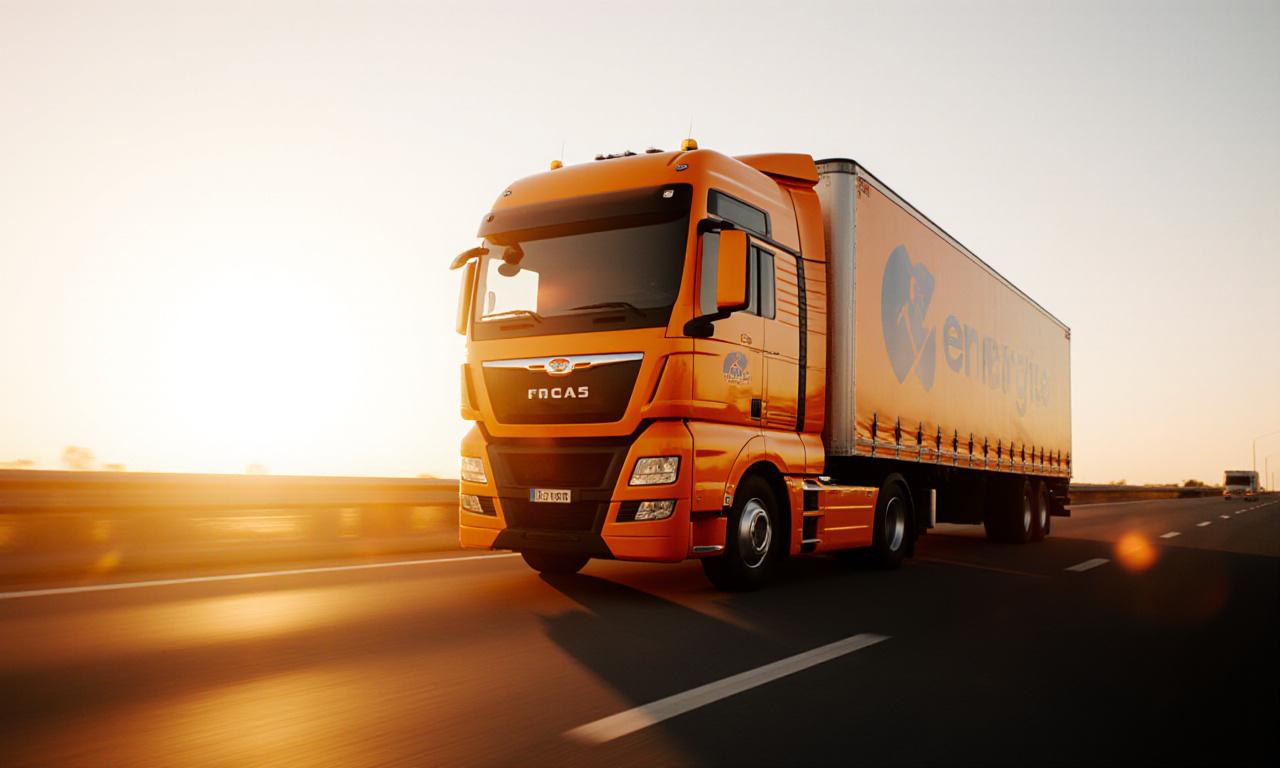 Vibrant delivery truck moving fast