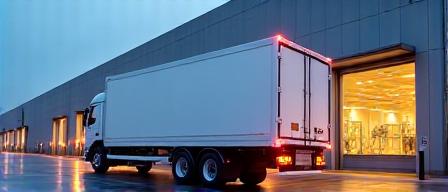 Full truckload rig at a sunset warehouse